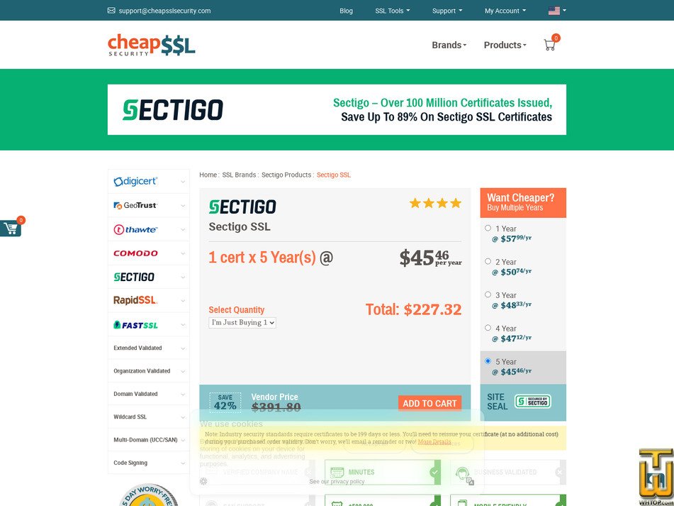 Taken on 17 April, 2026 screenshot of Sectigo SSL Certificate from cheapsslsecurity.com