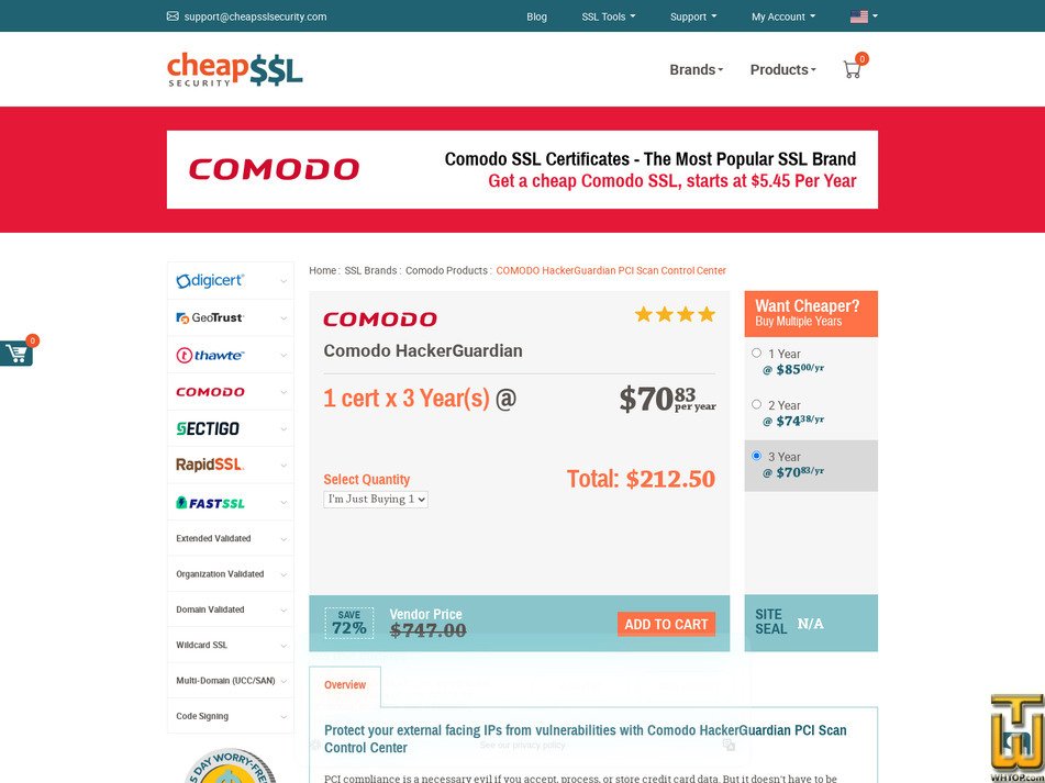screenshot of Comodo Hacker Guardian PCI Scan Control Center from cheapsslsecurity.com