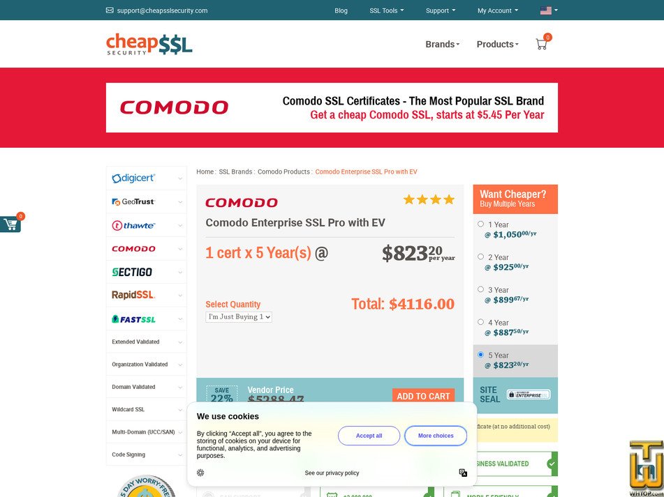 screenshot of EnterpriseSSL Pro with EV from cheapsslsecurity.com