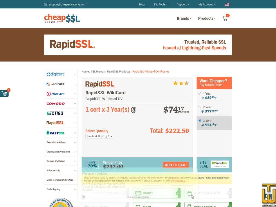 Taken on 17 April, 2026 screenshot of RapidSSL Wildcard Certificate from cheapsslsecurity.com
