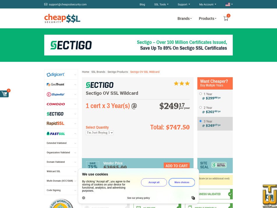Taken on 17 April, 2026 screenshot of Sectigo OV SSL Wildcard from cheapsslsecurity.com