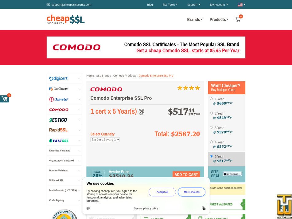 Taken on 17 April, 2026 screenshot of EnterpriseSSL Pro from cheapsslsecurity.com