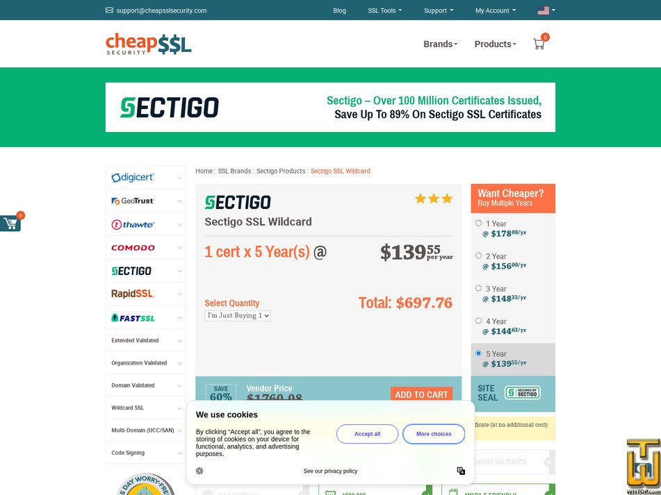 Taken on 17 April, 2026 screenshot of Sectigo SSL Wildcard from cheapsslsecurity.com