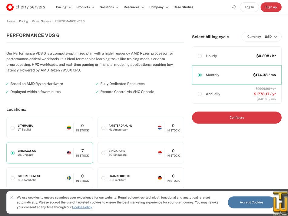screenshot of PERFORMANCE VDS 6 from cherryservers.com