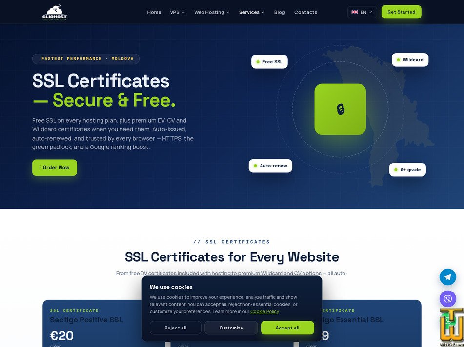 Taken on 9 September, 2026 screenshot of Sectigo Instant SSL OV from cliqhost.com