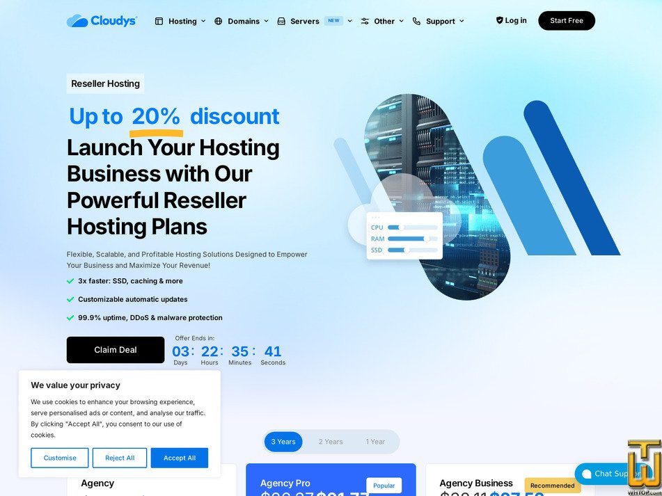 Taken on 20 March, 2026 screenshot of Agency Business from cloudys.com