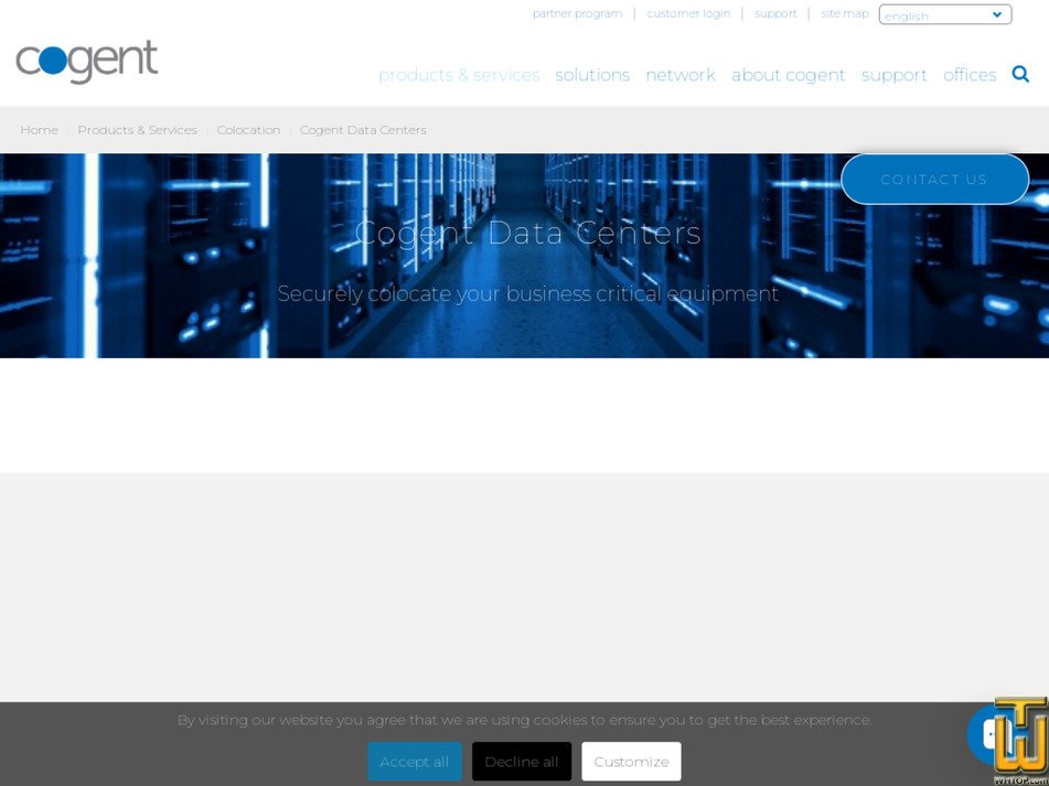 screenshot of Cogent Data Centers Colocation from cogentco.com