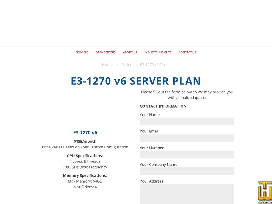 screenshot of E3-1270 v6 from colocationamerica.com