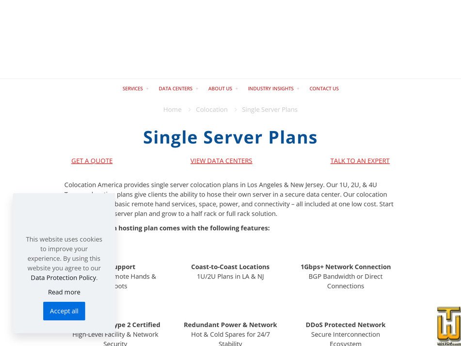 screenshot of 2U Server Colocation from colocationamerica.com