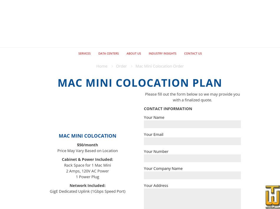 screenshot of Mac Mini Colocation from colocationamerica.com
