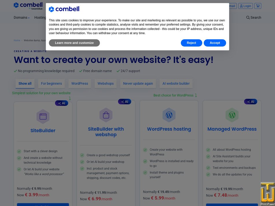 Taken on 9 April, 2026 screenshot of Start from combell.com