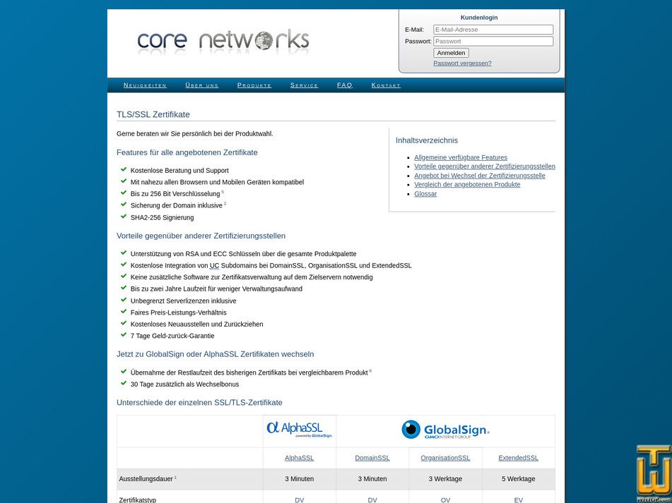 Taken on 29 July, 2026 screenshot of AlphaSSL from core-networks.de