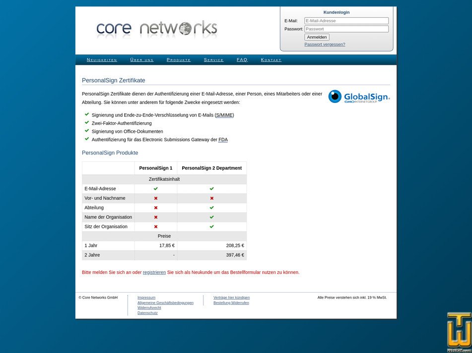 Taken on 29 July, 2026 screenshot of PersonalSign 1 from core-networks.de