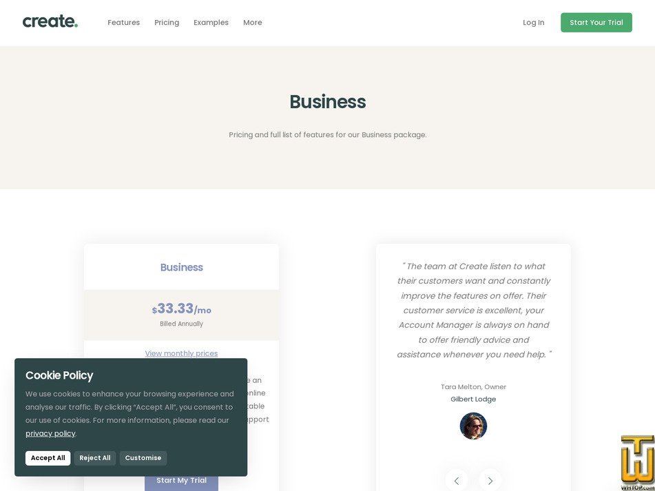 screenshot of Business from create.net