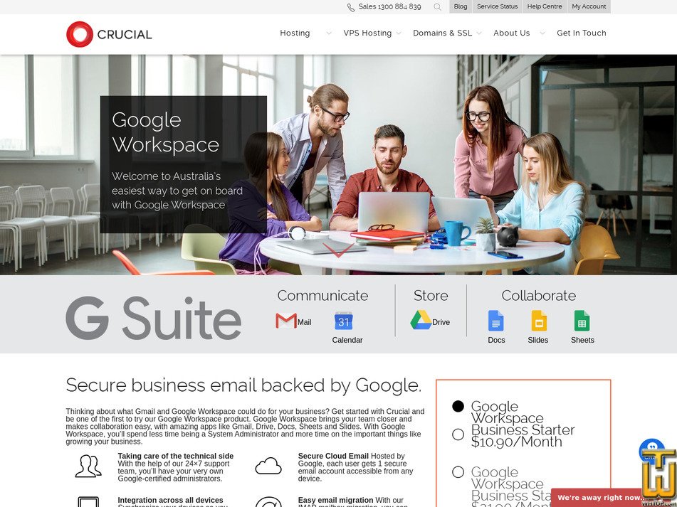 screenshot of Google Workspace Business Standard with Gmail from crucial.com.au