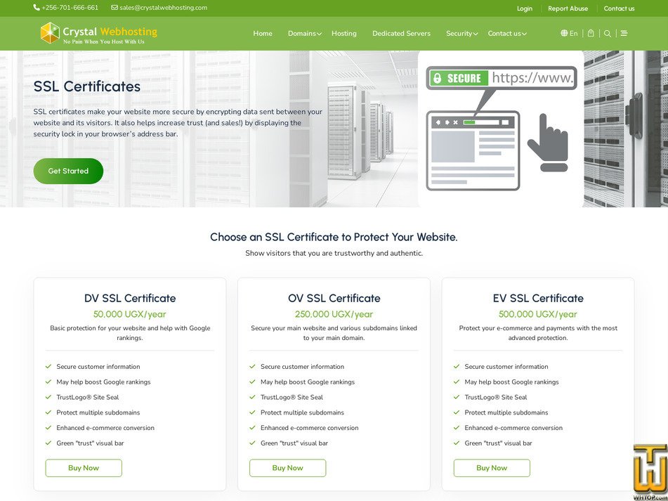 screenshot of OV SSL Certificate from crystalwebhosting.com
