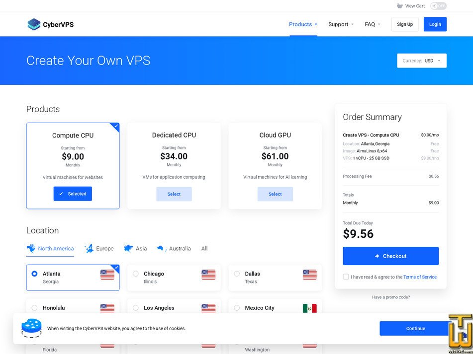 screenshot of Compute CPU from cybervps.co