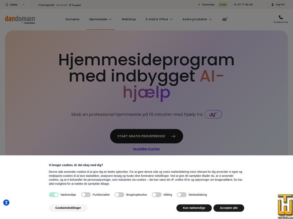 Taken on 5 May, 2026 screenshot of Hjemmesideprogram from dandomain.dk