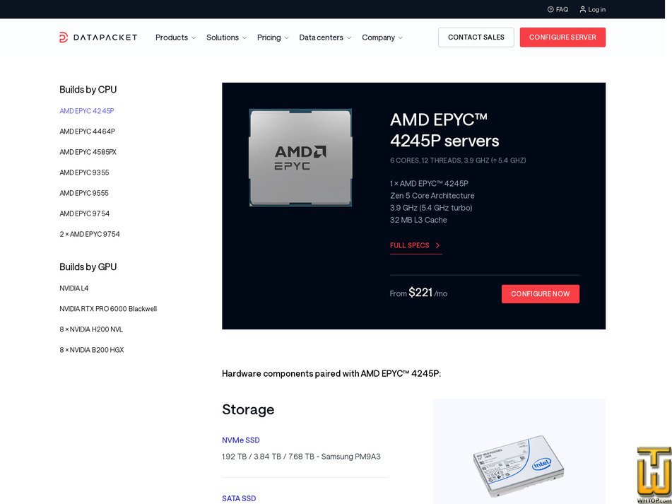 screenshot of Entry level AMD EPYC 4245P from datapacket.com