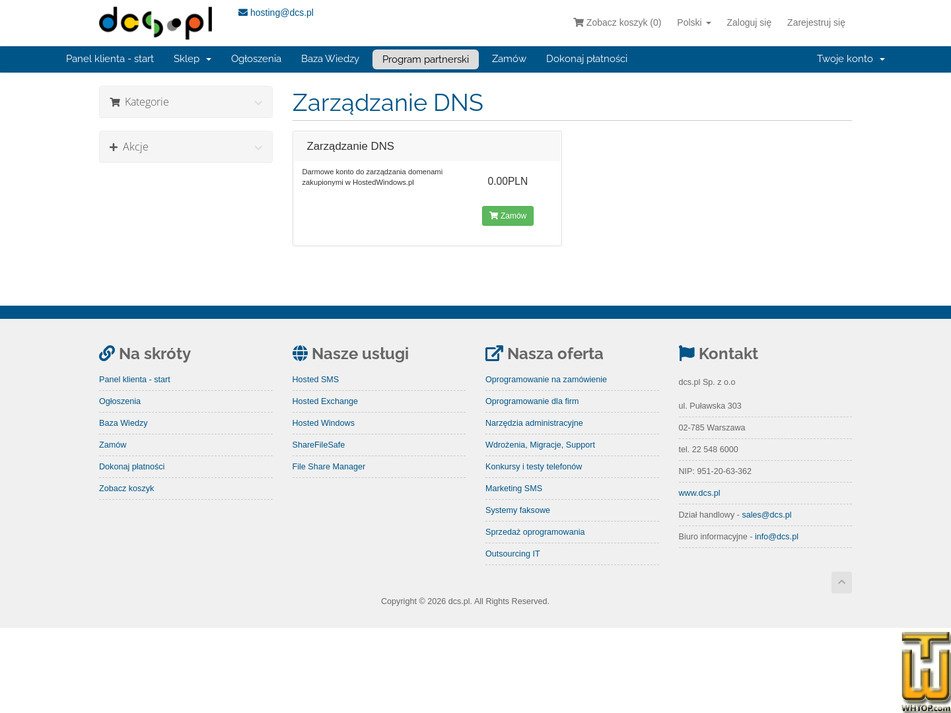 screenshot of Zarządzanie DNS from dcs.pl