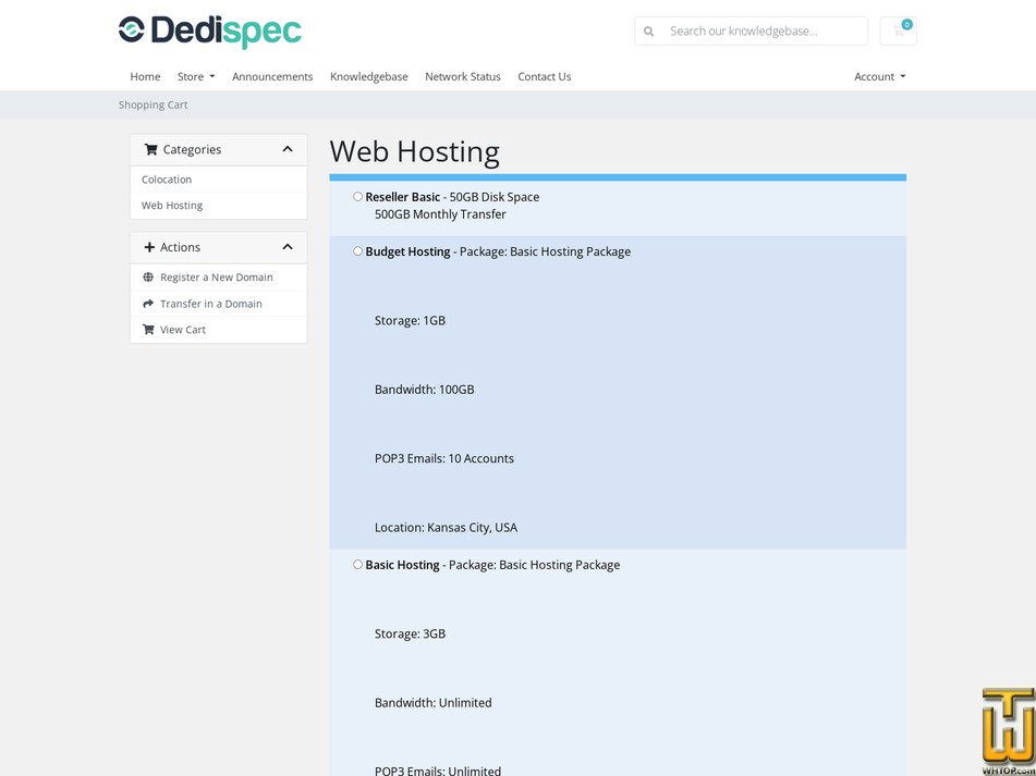 screenshot of Budget Hosting from dedispec.com