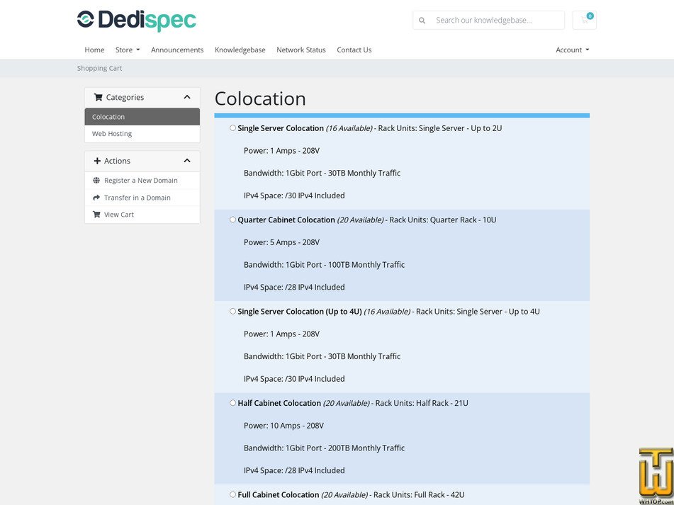 Taken on 8 September, 2026 screenshot of Quarter Cabinet Colocation from dedispec.com