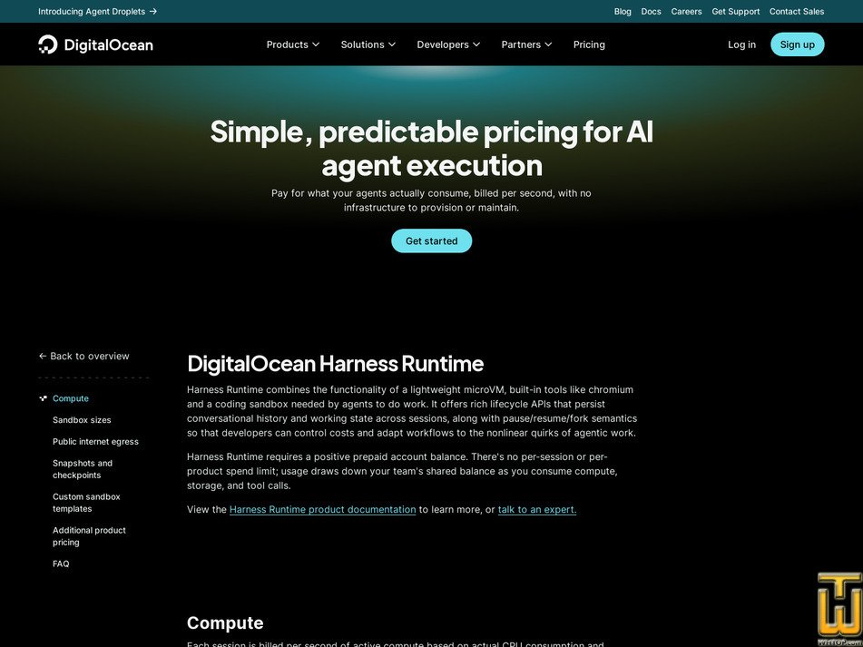 screenshot of Harness Runtime - XSmall from digitalocean.com