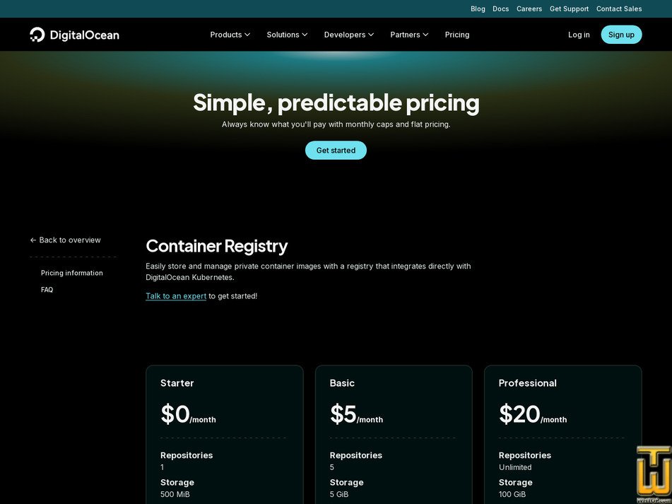 screenshot of Container Registry - Starter from digitalocean.com
