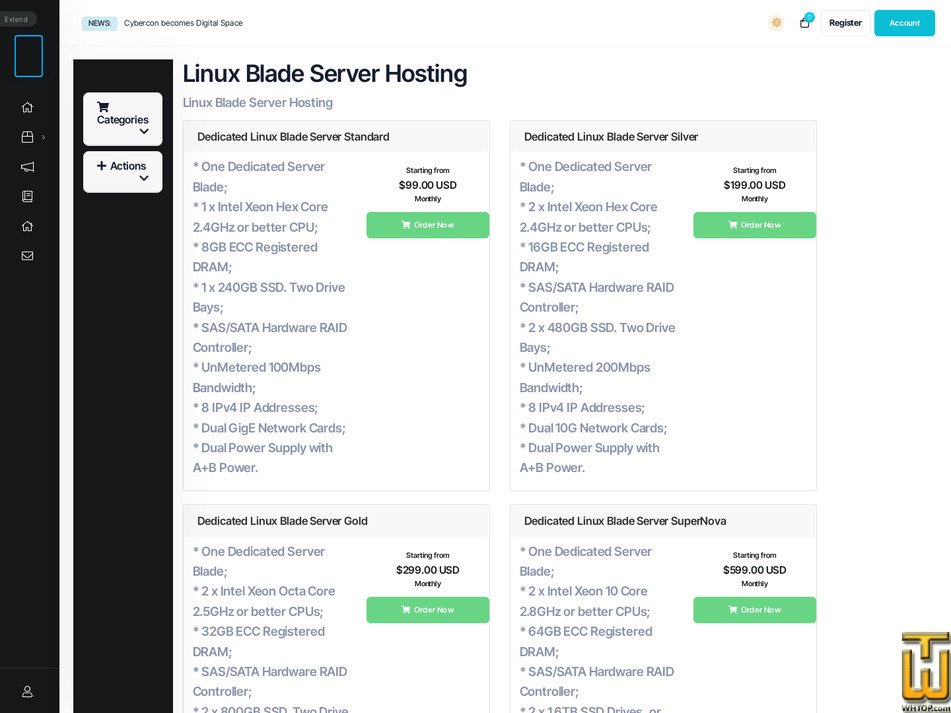 Taken on 26 February, 2026 screenshot of Dedicated Blade Server Standard from digitalspace.com