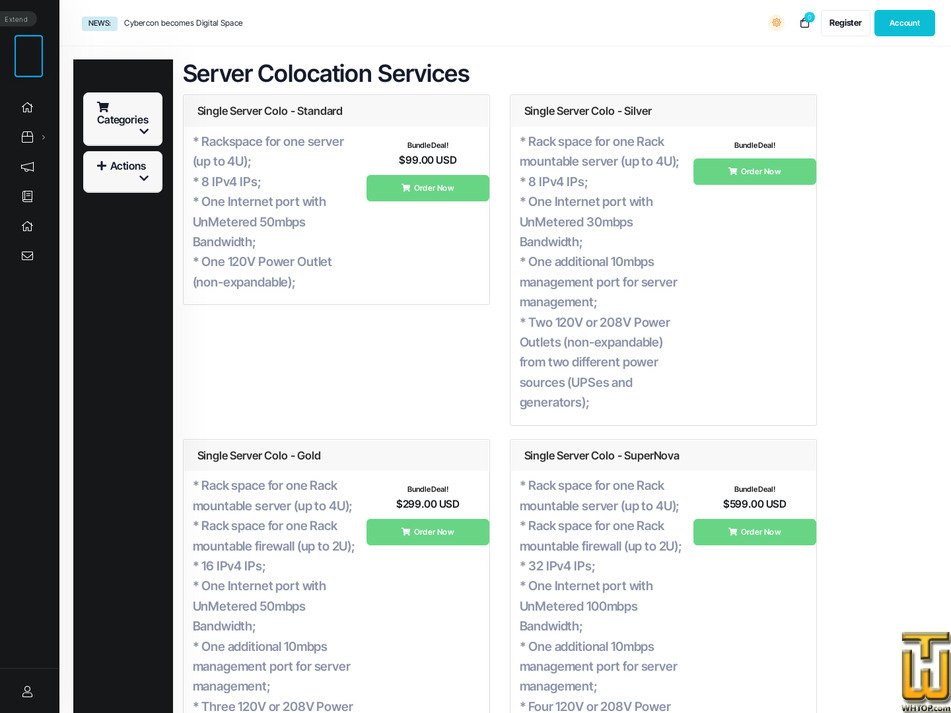 Taken on 26 February, 2026 screenshot of Rack Space (10U) from digitalspace.com