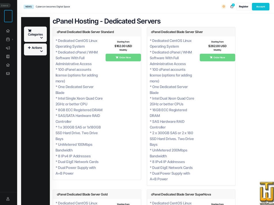 Taken on 26 February, 2026 screenshot of cPanel Dedicated Blade Server Silver from digitalspace.com