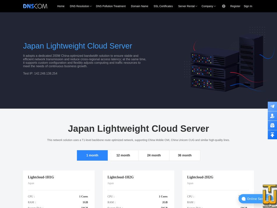 screenshot of Lightcloud-1H2G from dns.com