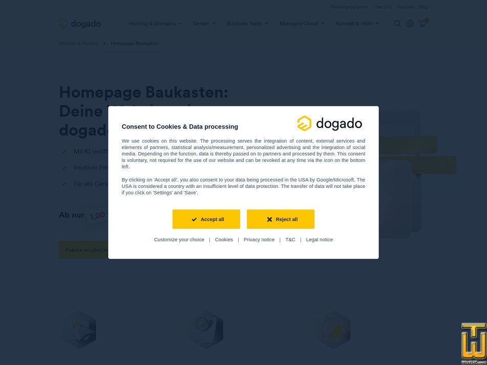 Taken on 12 May, 2026 screenshot of Website Builder Start from dogado.de