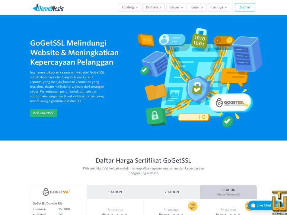 Diambil pada 7 Mei, 2026 tangkapan layar GoGetSSL Domain SSL dari domainesia.com