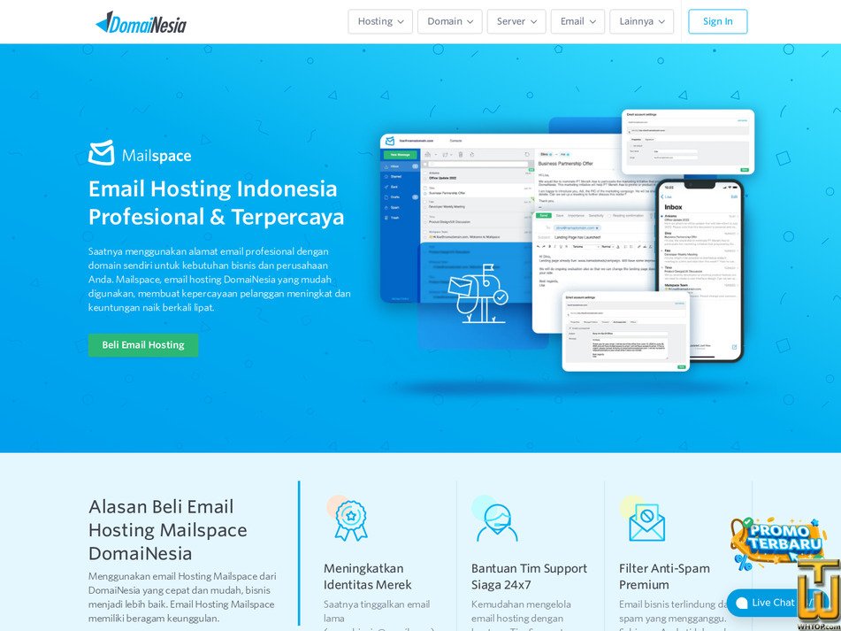 tangkapan layar lite dari domainesia.com