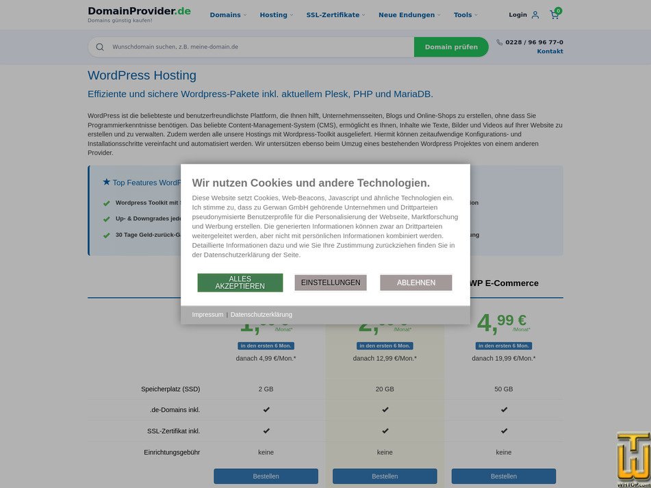 Taken on 11 September, 2026 screenshot of WP Landing from domainprovider.de
