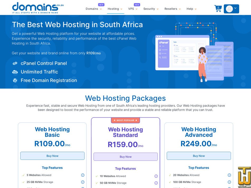 Taken on 30 July, 2026 screenshot of Web Hosting Basic from domains.co.za