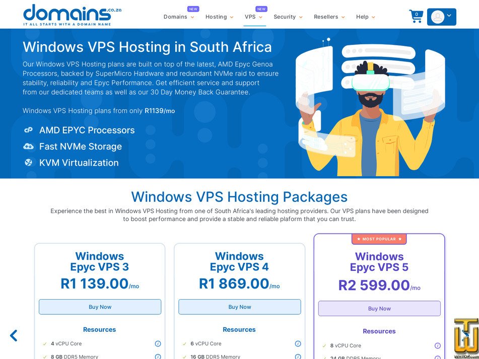 Taken on 22 September, 2026 screenshot of Epyc VPS 4 from domains.co.za