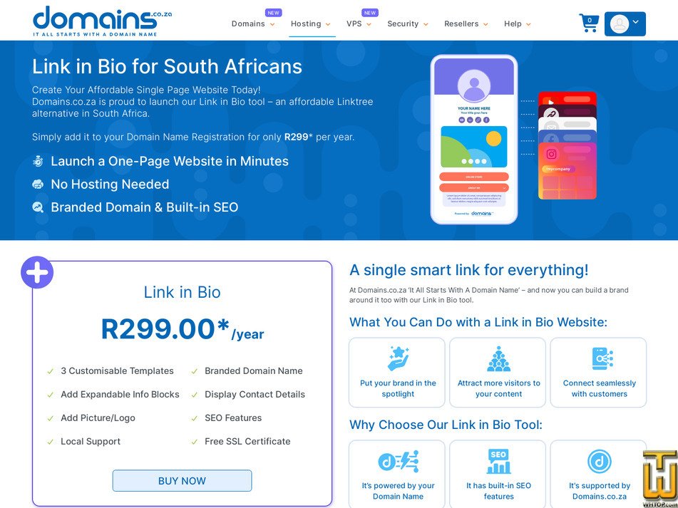 Taken on 24 August, 2026 screenshot of Link in Bio Add-On from domains.co.za
