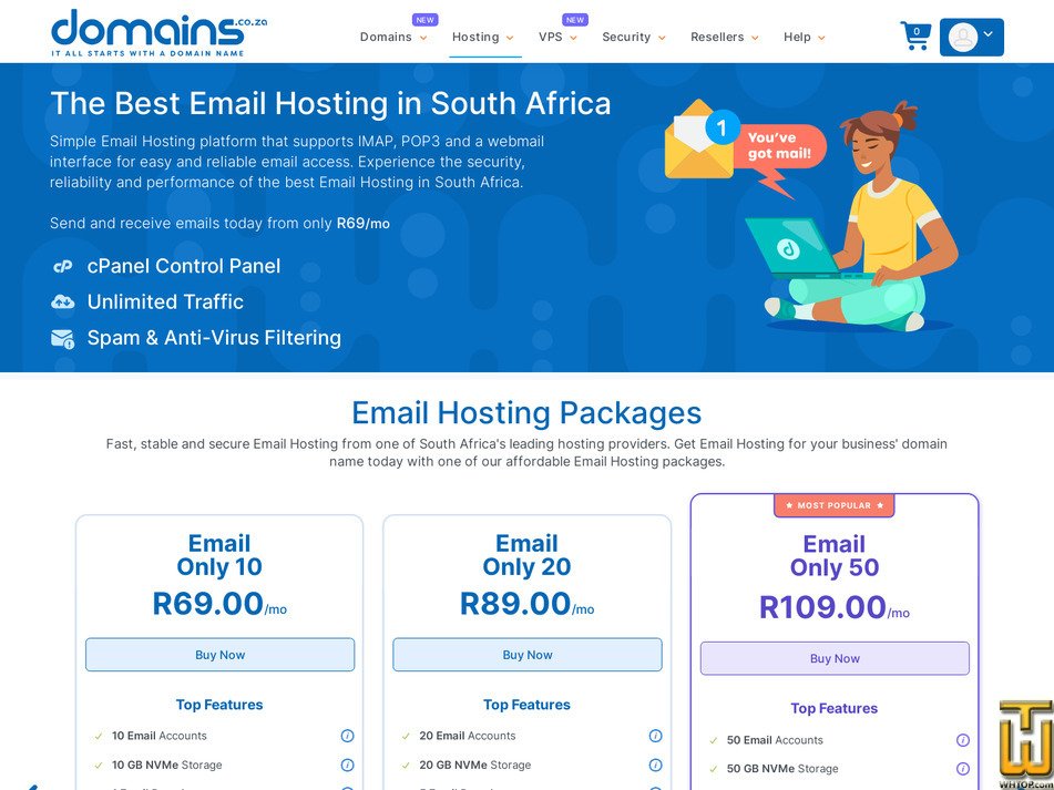 Taken on 1 August, 2026 screenshot of Email Only 600 from domains.co.za