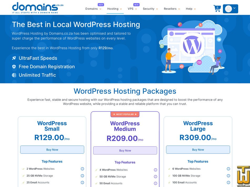 Taken on 30 July, 2026 screenshot of WordPress Medium from domains.co.za