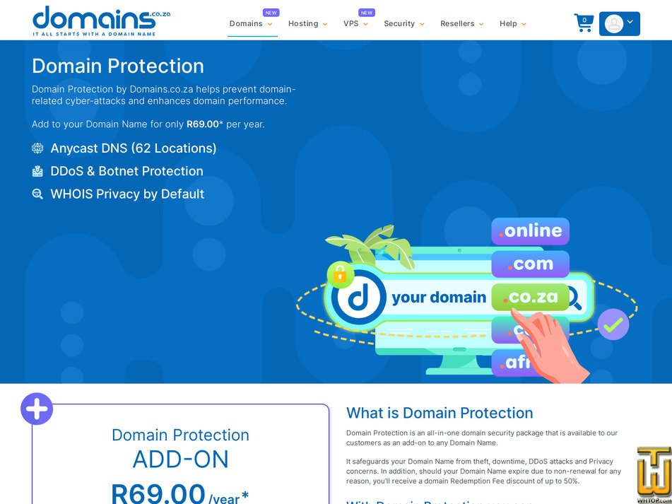 Taken on 30 July, 2026 screenshot of Domain Protection from domains.co.za