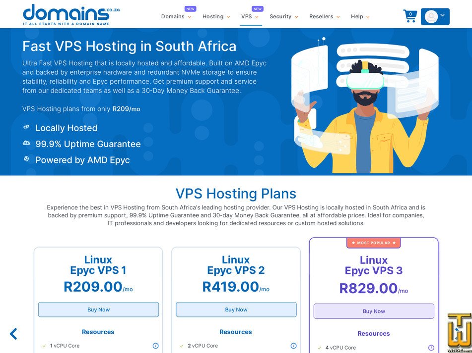 Taken on 24 August, 2026 screenshot of Epyc VPS 6 from domains.co.za