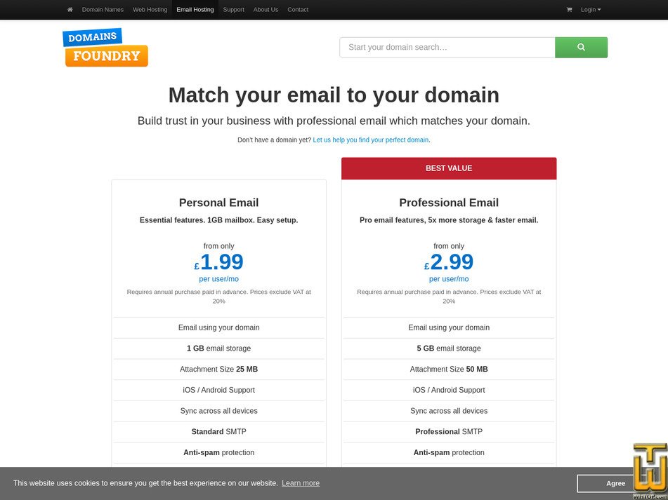 screenshot of Personal Email - 1x 1GB Email Account from domainsfoundry.co.uk