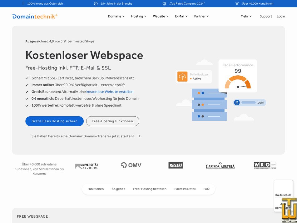 Taken on 5 March, 2026 screenshot of Free hosting from domaintechnik.at