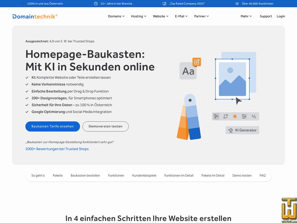 Taken on 5 March, 2026 screenshot of Homepage-Baukasten Premium from domaintechnik.at