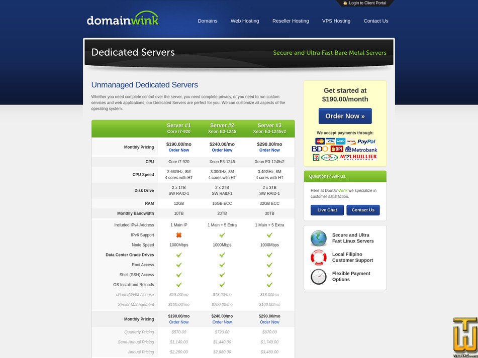 Taken on 10 August, 2026 screenshot of Server #1 Core i7-920 from domainwink.com