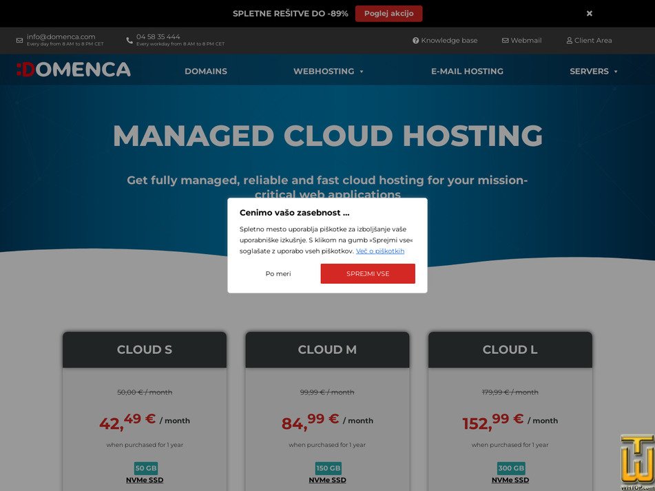 screenshot of Managed Cloud S from domenca.com