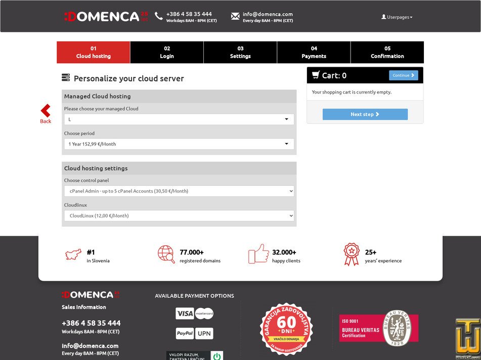 screenshot of Managed Cloud L from domenca.com