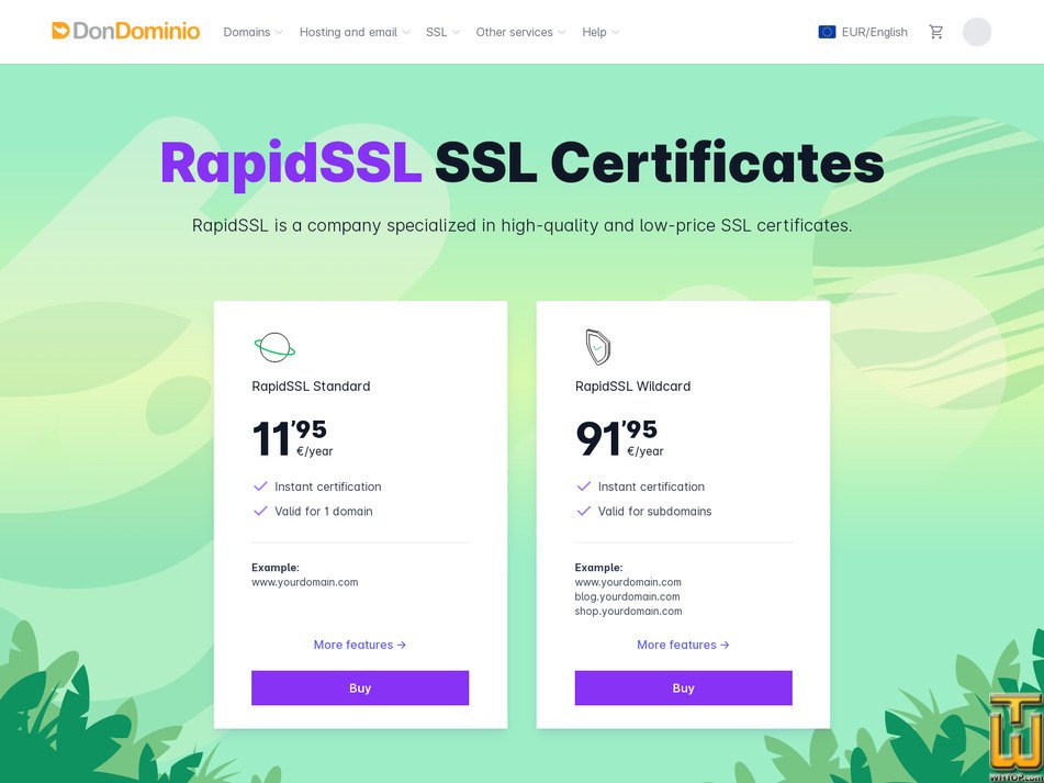 Taken on 23 May, 2026 screenshot of RapidSSL Wildcard from dondominio.com